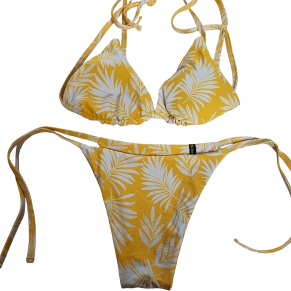 Yellow Leaf Print Bikini Set - Picture 1 of 11